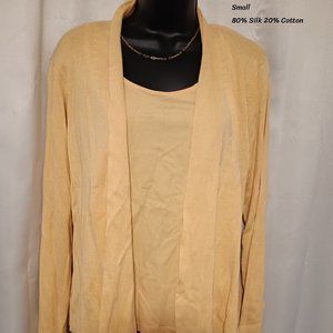 Eileen Fischer Peach Cardigan Top Silk Set